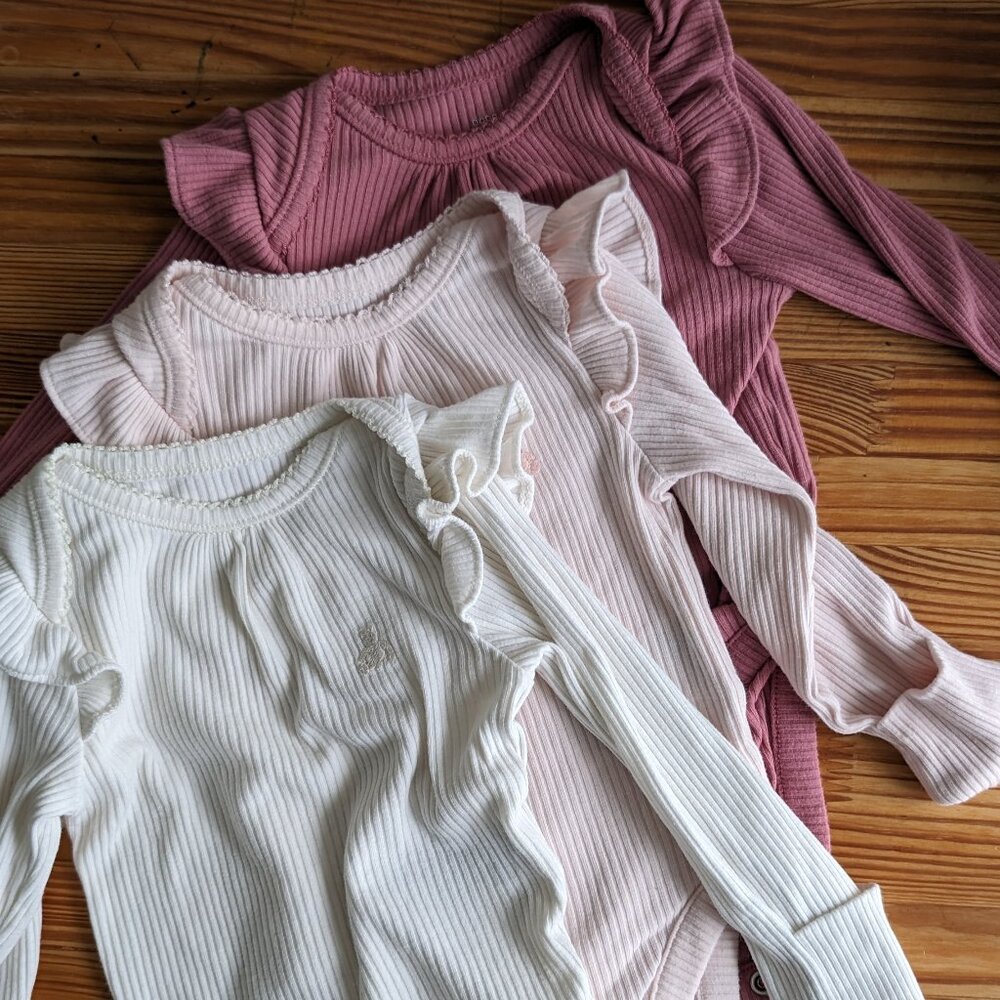 Baby Gap Barely Pink Tinyrib Ruffle Cotton bodysuit 3 Pack